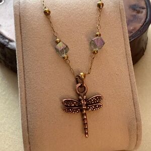Iridescent Crystal Cube Chain Necklace With Tierracast Copper Dragonfly Charm